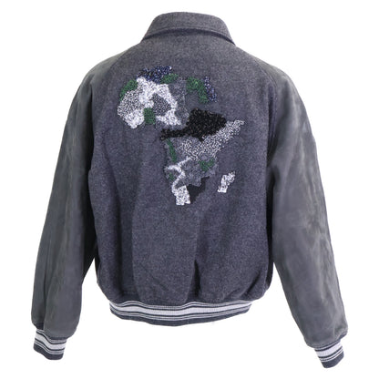 LOUIS VUITTON ルイヴィトン 【美品/国内正規】HHL98EAGY ヴァージル アブロー アームレザー切替 ウール アフリカ大陸スパンコール バーシティジャケット ジャケット