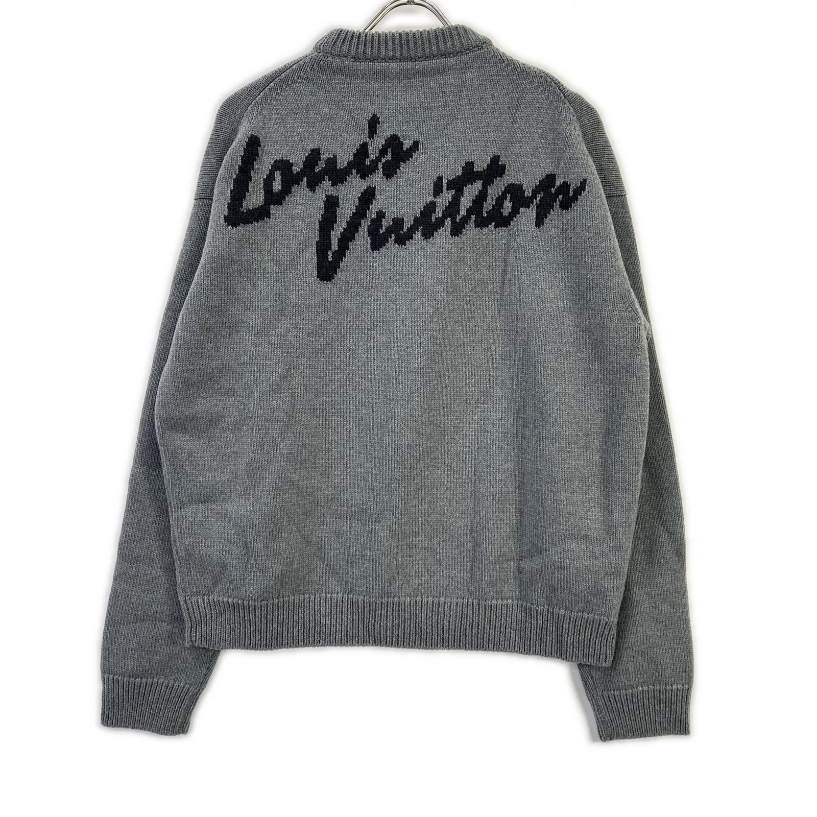 LOUIS VUITTON ルイヴィトン RM192 GVH HHN99W 19AW グレー ウール100 Embellished Globe Intarsia グローバルスタッズ バックロゴクルーネックニット トップス