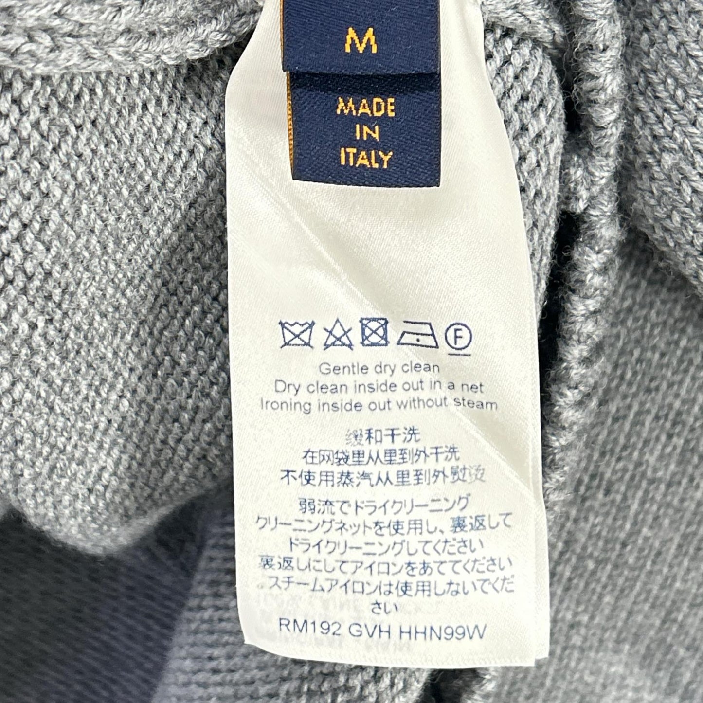 LOUIS VUITTON RM192 GVH HHN99W 19AW Gray 100% Wool Embellished Globe Intarsia Global Stud Back-Logo Crew-Neck Knit, Top