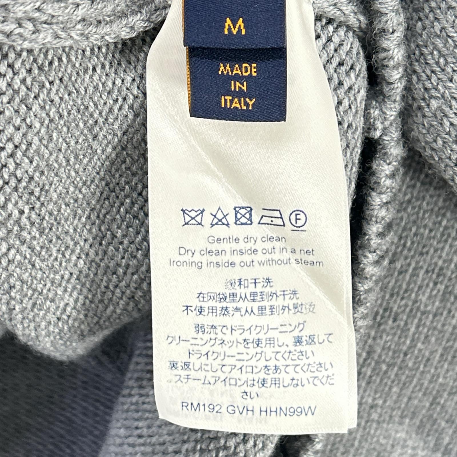 LOUIS VUITTON RM192 GVH HHN99W 19AW Gray 100% Wool Embellished Globe Intarsia Global Stud Back-Logo Crew-Neck Knit, Top