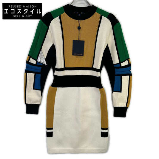 LOUIS VUITTON ルイヴィトン FHKD98RZE 19AW マルチカラー ウールシルク レザーパッチ カットワークニットワンピース ワンピース