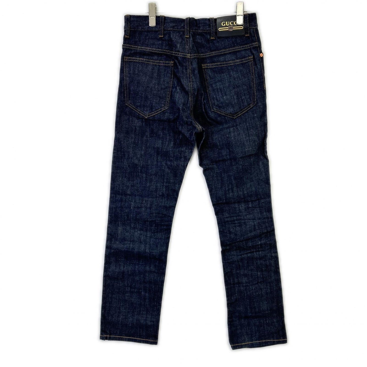GUCCI グッチ 623953 インディゴ レザーパッチ ストレートデニムパンツ ボトムス