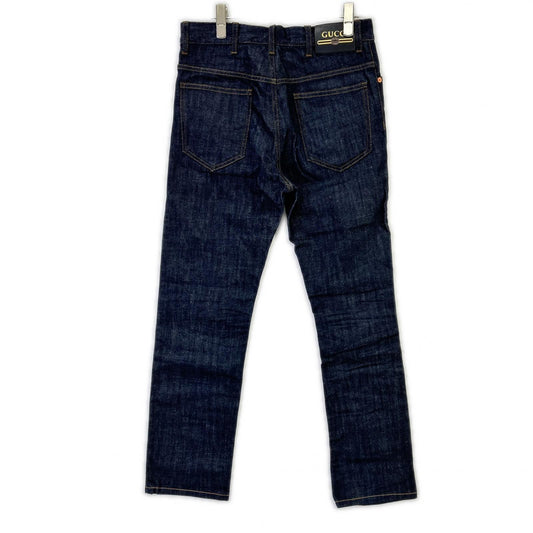 GUCCI グッチ 623953 インディゴ レザーパッチ ストレートデニムパンツ ボトムス