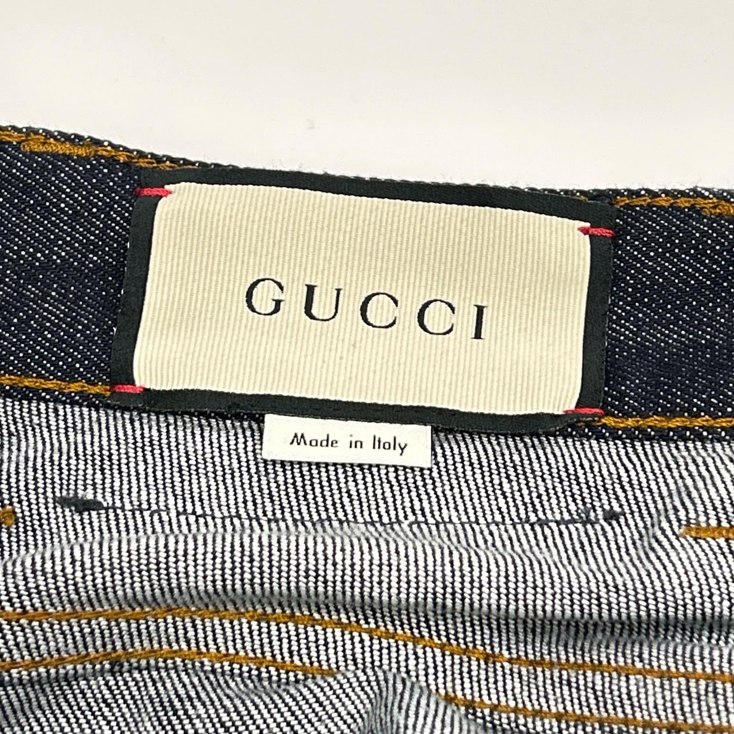 GUCCI グッチ 623953 インディゴ レザーパッチ ストレートデニムパンツ ボトムス