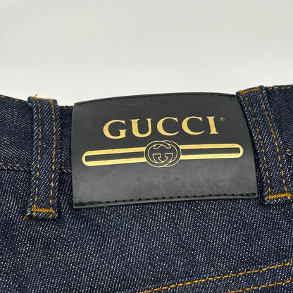 GUCCI グッチ 623953 インディゴ レザーパッチ ストレートデニムパンツ ボトムス