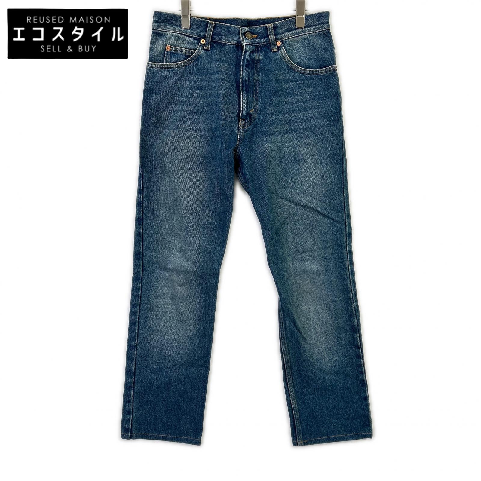 GUCCI グッチ 623953 ライトインディゴ レザーパッチ ストレートデニムパンツ ボトムス