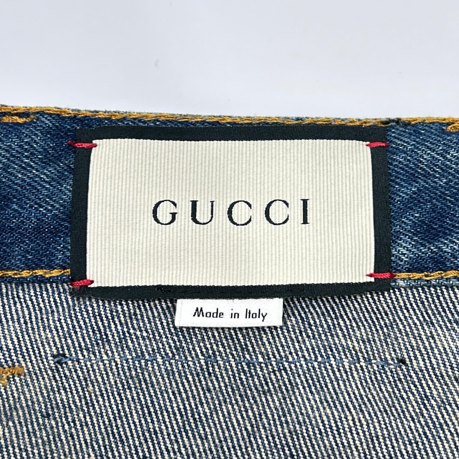 GUCCI グッチ 623953 ライトインディゴ レザーパッチ ストレートデニムパンツ ボトムス