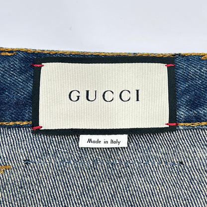 GUCCI グッチ 623953 ライトインディゴ レザーパッチ ストレートデニムパンツ ボトムス