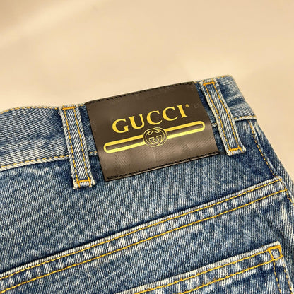GUCCI グッチ 623953 ライトインディゴ レザーパッチ ストレートデニムパンツ ボトムス
