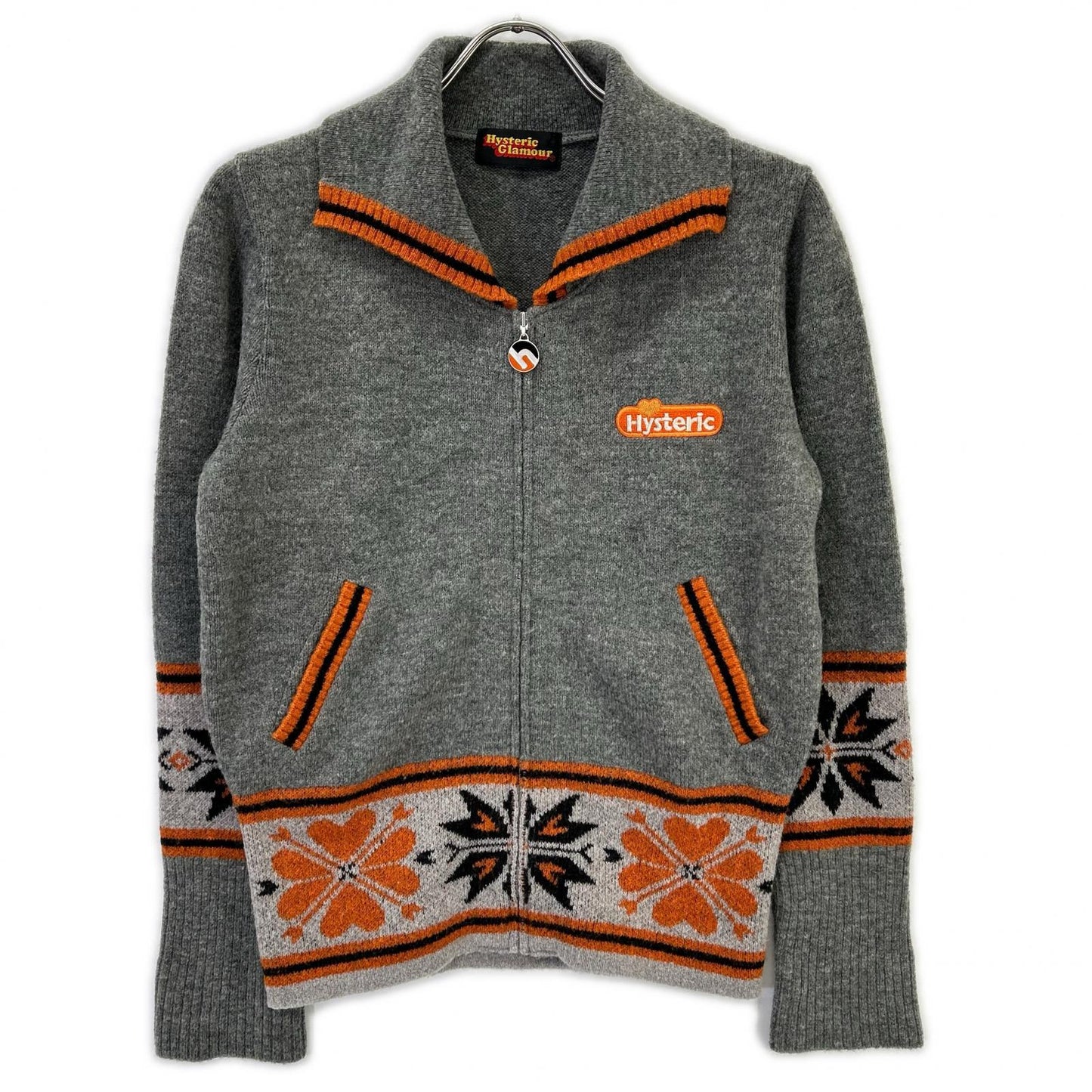 HYSTERIC GLAMOUR ヒステリックグラマー グレー×オレンジ ノルディック柄 ジップニットジャケット ジャケット