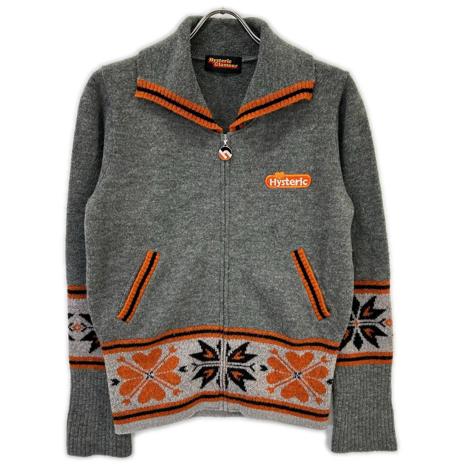 HYSTERIC GLAMOUR ヒステリックグラマー グレー×オレンジ ノルディック柄 ジップニットジャケット ジャケット