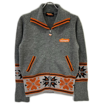 HYSTERIC GLAMOUR ヒステリックグラマー グレー×オレンジ ノルディック柄 ジップニットジャケット ジャケット