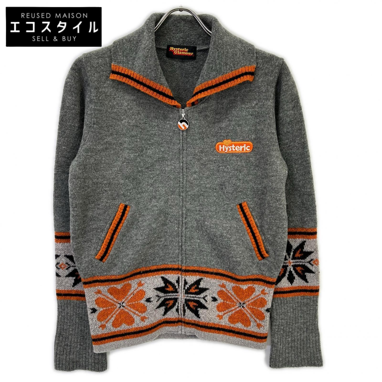 HYSTERIC GLAMOUR ヒステリックグラマー グレー×オレンジ ノルディック柄 ジップニットジャケット ジャケット