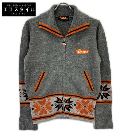 HYSTERIC GLAMOUR Gray × Orange Nordic-Pattern Zip-Knit Jacket