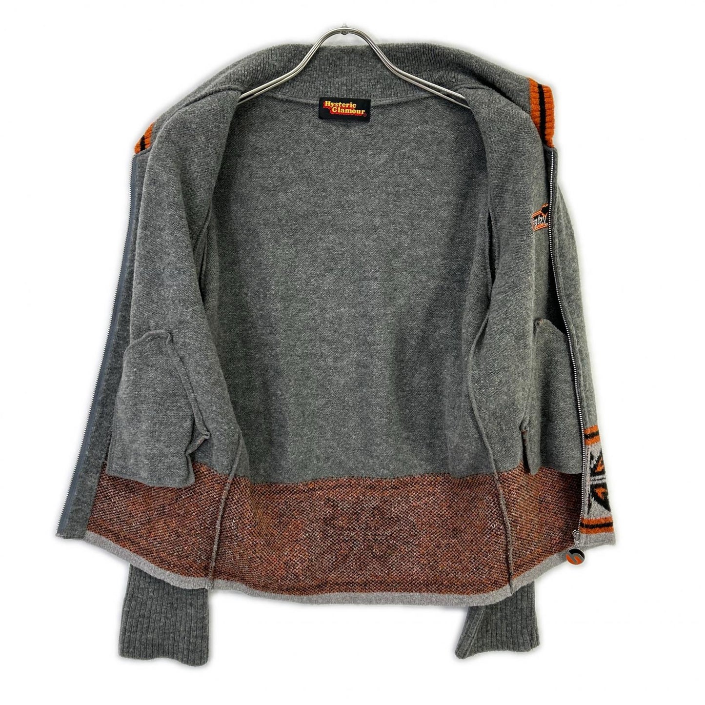 HYSTERIC GLAMOUR ヒステリックグラマー グレー×オレンジ ノルディック柄 ジップニットジャケット ジャケット