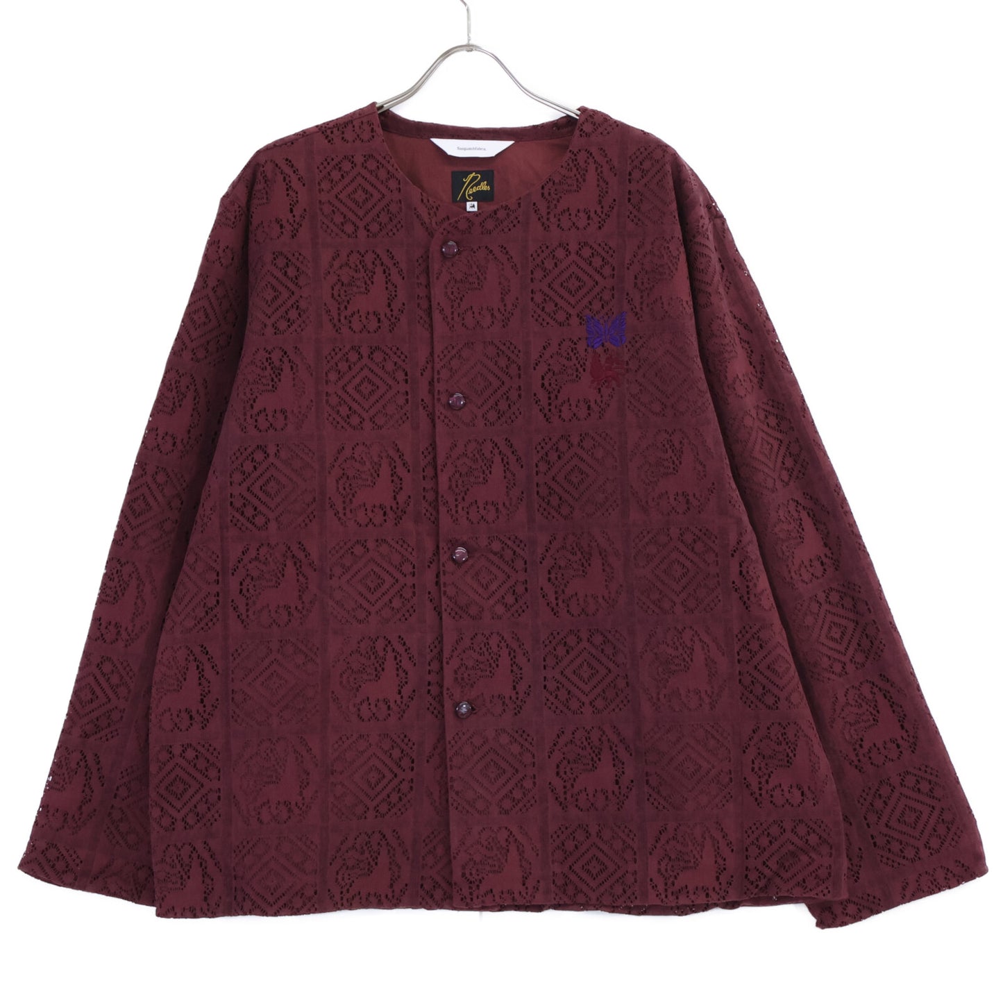 SASQUATCHfabrix. サスクワァッチファブリックス 【×Needles】23AW-SY9-070 ボルドー ライオン柄ベルベットレーススナップカーディガンジャケット ジャケット