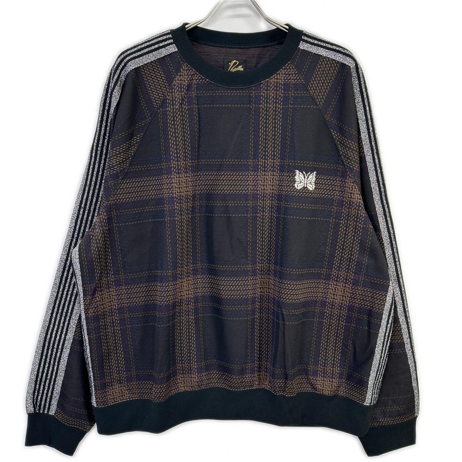 needles ニードルズ NS1501 23AW 直営店限定 ブラウン TRACK CREW NECK SHIRT チェックトラッククルーネックシャツ トップス