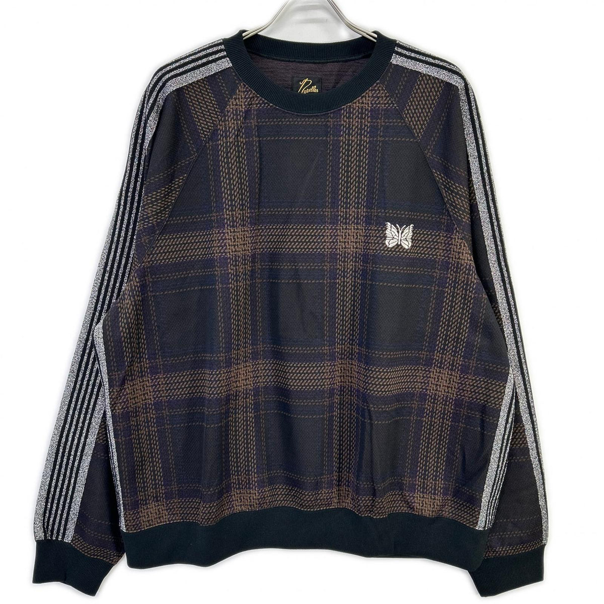 needles ニードルズ NS1501 23AW 直営店限定 ブラウン TRACK CREW NECK SHIRT チェックトラッククルーネックシャツ トップス