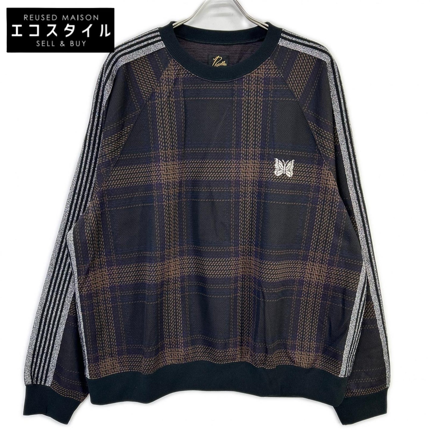 needles ニードルズ NS1501 23AW 直営店限定 ブラウン TRACK CREW NECK SHIRT チェックトラッククルーネックシャツ トップス