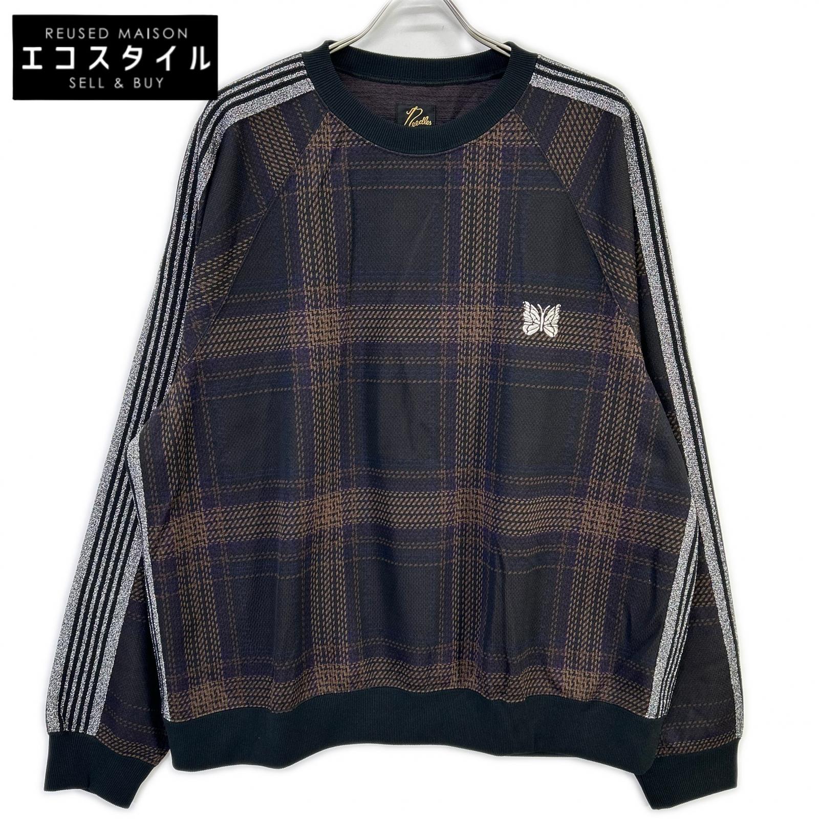 needles ニードルズ NS1501 23AW 直営店限定 ブラウン TRACK CREW NECK SHIRT チェックトラッククルーネックシャツ トップス