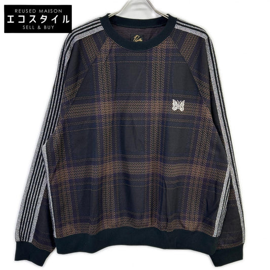 needles ニードルズ NS1501 23AW 直営店限定 ブラウン TRACK CREW NECK SHIRT チェックトラッククルーネックシャツ トップス