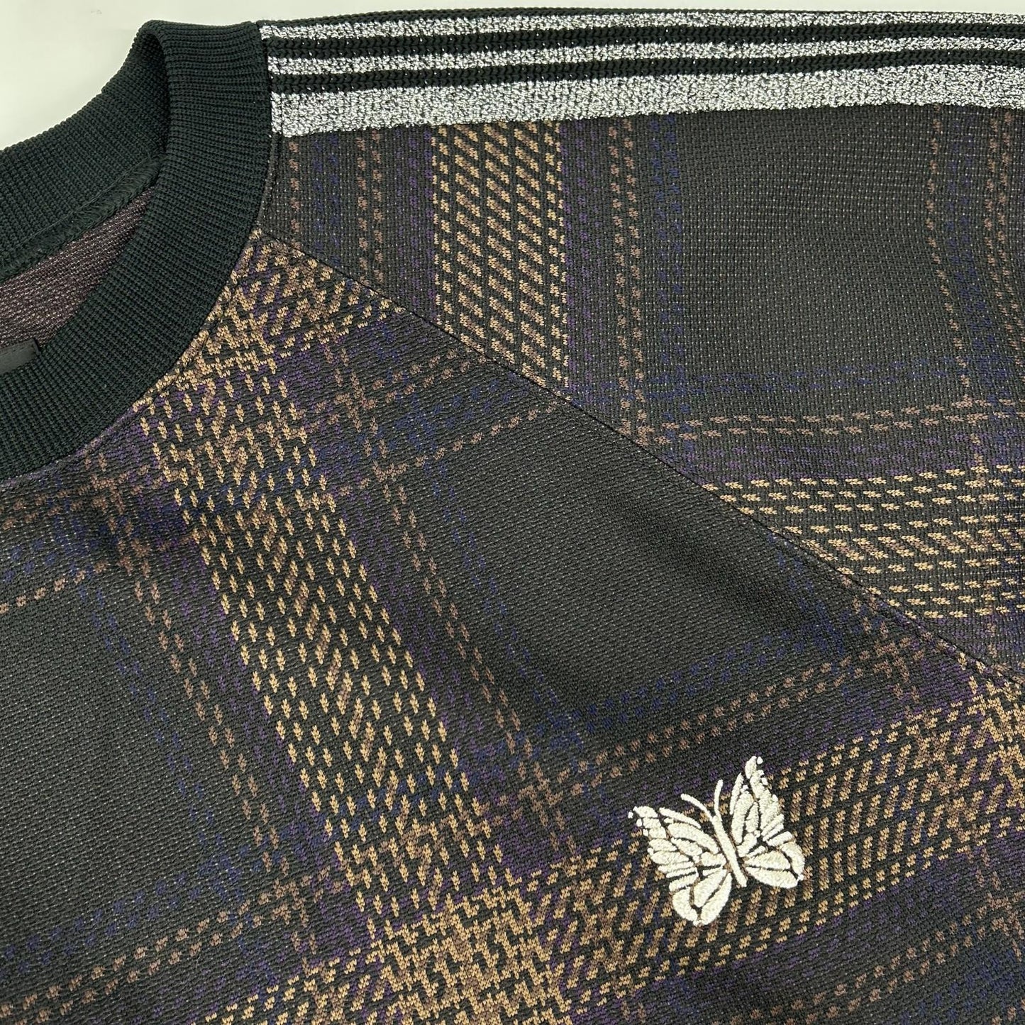 needles ニードルズ NS1501 23AW 直営店限定 ブラウン TRACK CREW NECK SHIRT チェックトラッククルーネックシャツ トップス