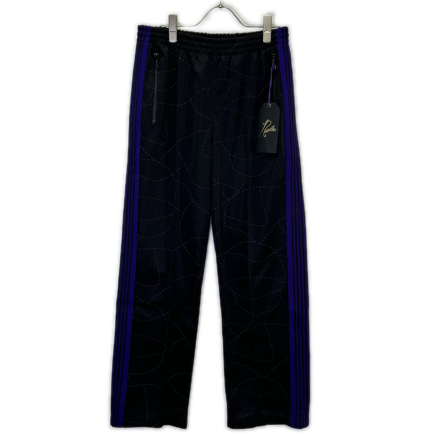 needles ニードルズ 【×DC SHOES】MR609 ブラック×パープル Track Pant - Poly Smooth / Printed ステッチワークプリントトラックパンツ ボトムス
