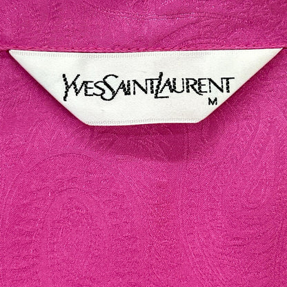 YvesSaintLaurent イヴサンローラン ピンク 胸元刺繍 シルク100 ペイズリー オープンカラーシャツ トップス