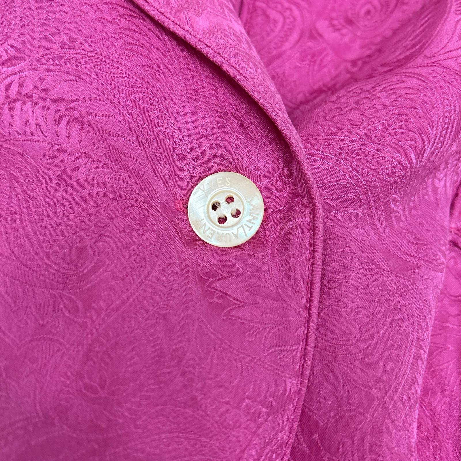 YvesSaintLaurent イヴサンローラン ピンク 胸元刺繍 シルク100 ペイズリー オープンカラーシャツ トップス