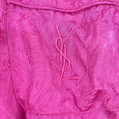 YvesSaintLaurent イヴサンローラン ピンク 胸元刺繍 シルク100 ペイズリー オープンカラーシャツ トップス