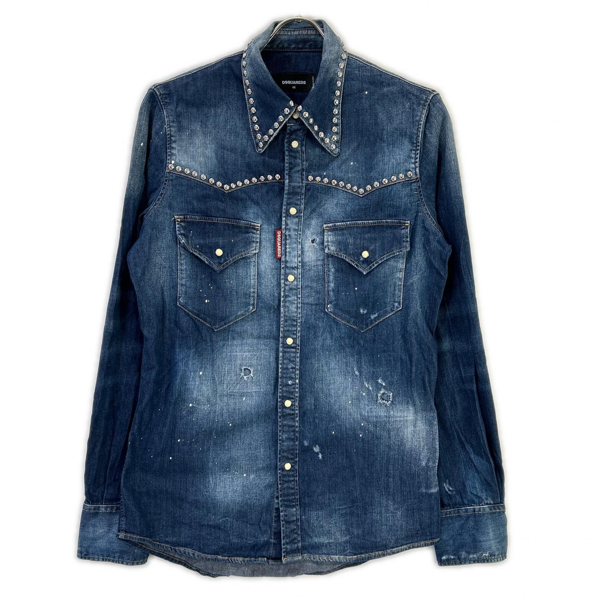 DSQUARED2 S74DM0008 Indigo Studded Denim Western Shirt, Top