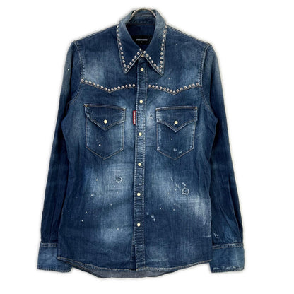 DSQUARED2 S74DM0008 Indigo Studded Denim Western Shirt, Top