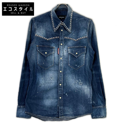 DSQUARED2 ディースクエアード S74DM0008 インディゴ スタッズダンガリーデニムウエスタンシャツ トップス