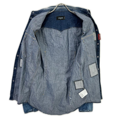 DSQUARED2 S74DM0008 Indigo Studded Denim Western Shirt, Top