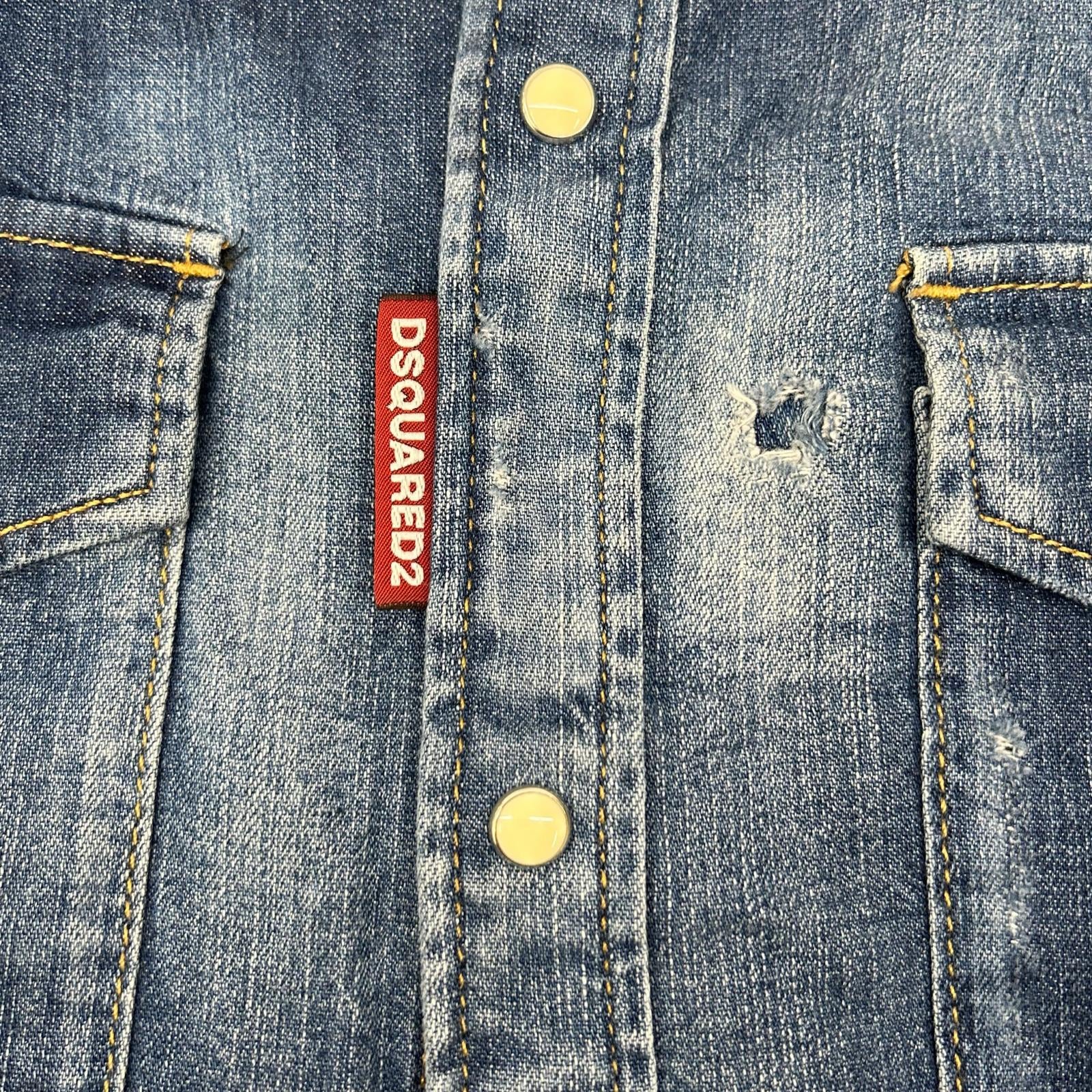 DSQUARED2 ディースクエアード S74DM0008 インディゴ スタッズダンガリーデニムウエスタンシャツ トップス