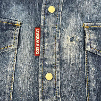 DSQUARED2 ディースクエアード S74DM0008 インディゴ スタッズダンガリーデニムウエスタンシャツ トップス