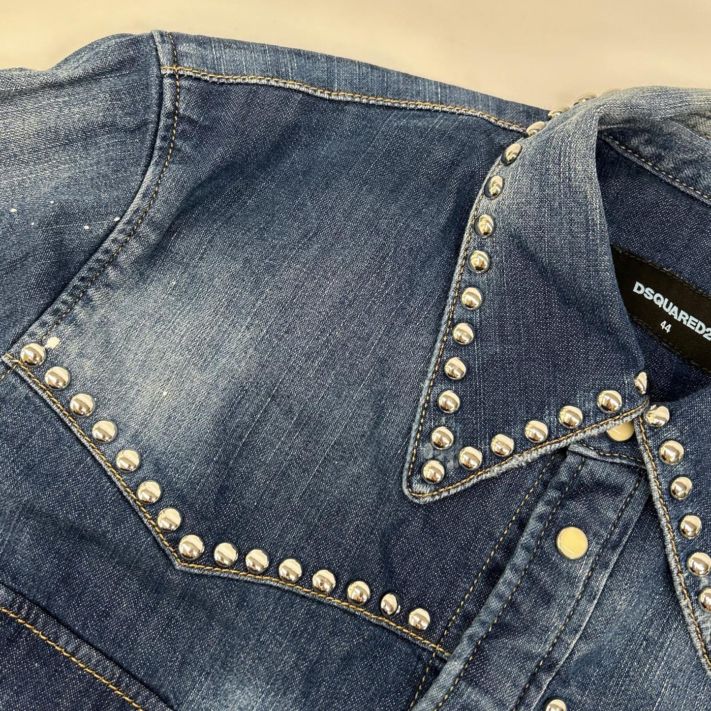 DSQUARED2 ディースクエアード S74DM0008 インディゴ スタッズダンガリーデニムウエスタンシャツ トップス
