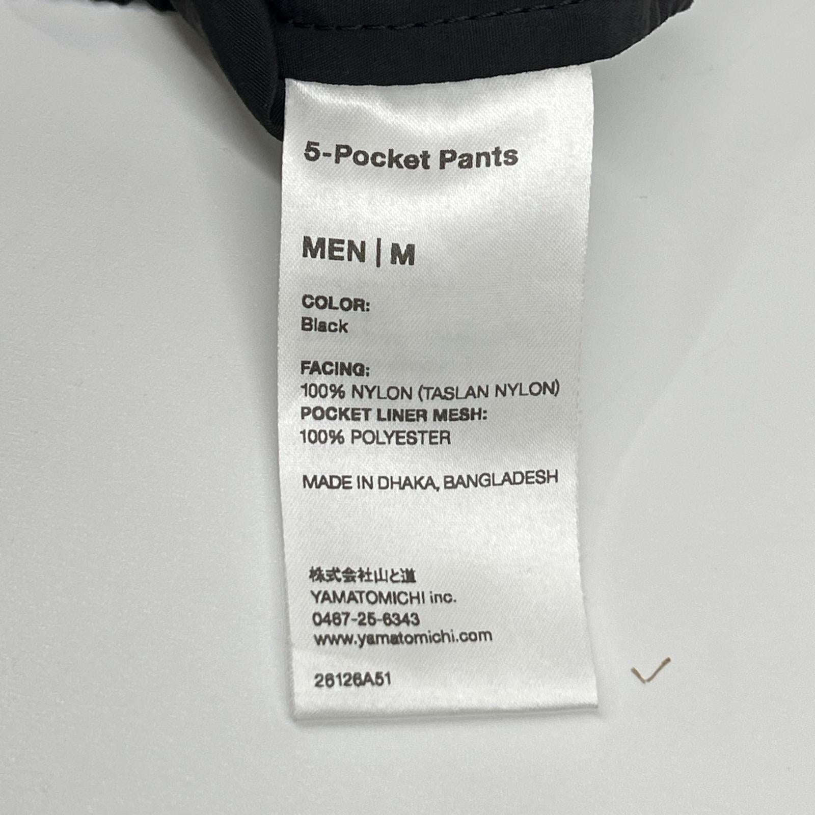 yamatomiti 山と道 ブラック 5-Pocket Pants 5ポケットパンツ ボトムス