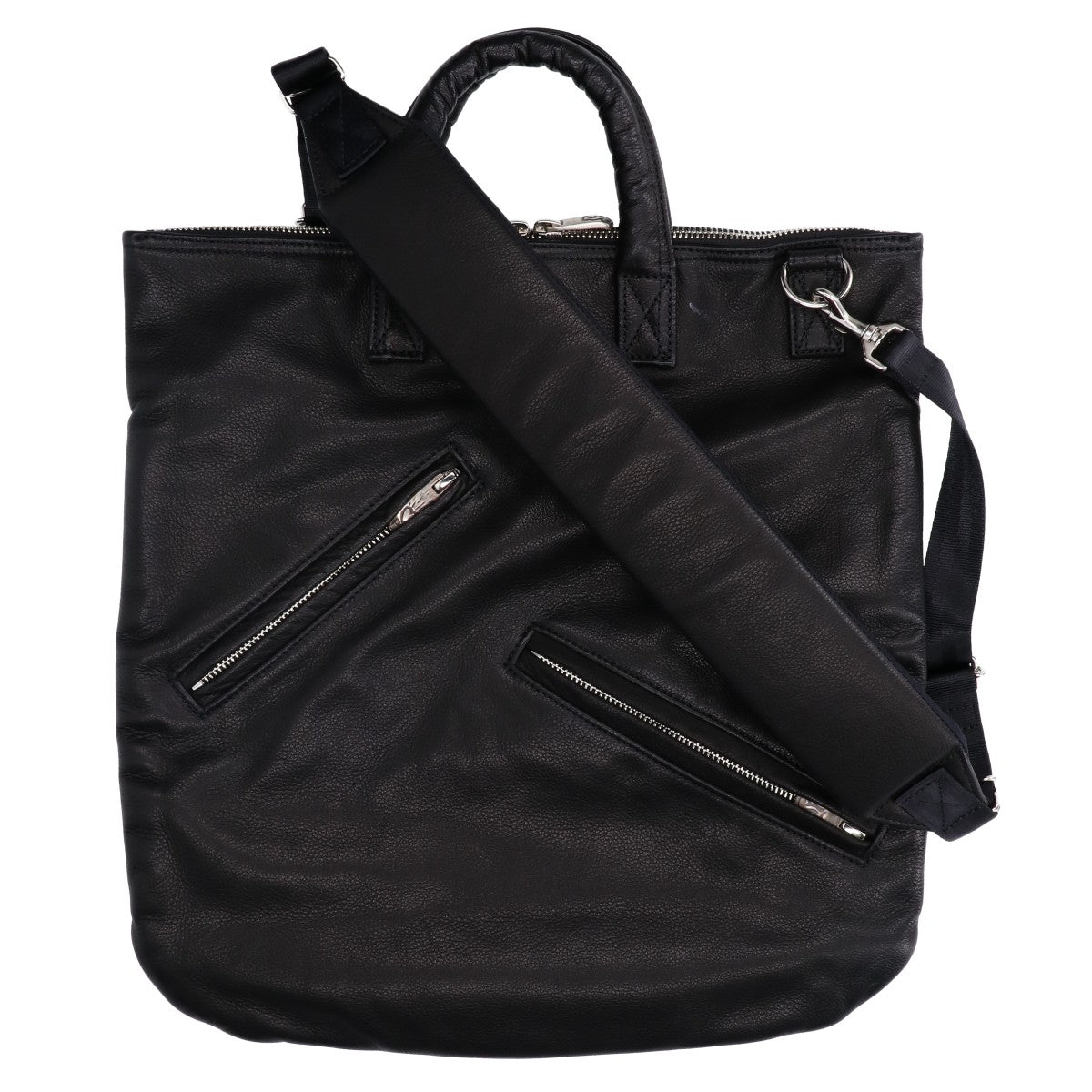 Porter Classic ポータークラシック 新品同様 PC-050-2502 PC RIDERS LEATHER NEWTON HELMET CASE W/LOVE＆PEACE SILVER トートバッグ