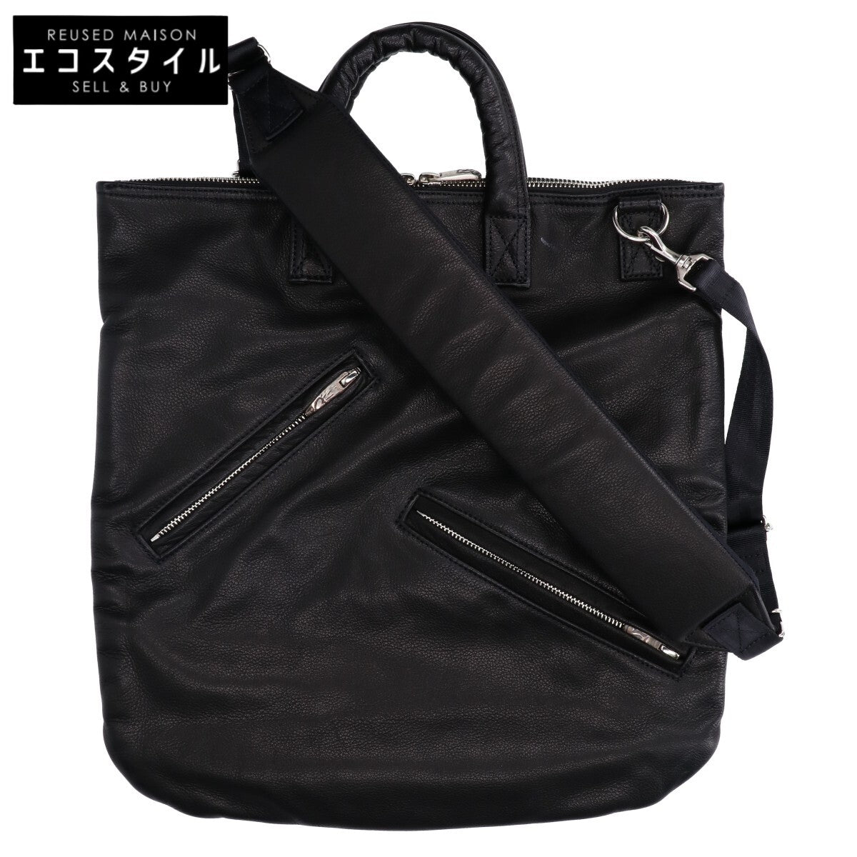 Porter Classic ポータークラシック 新品同様 PC-050-2502 PC RIDERS LEATHER NEWTON HELMET CASE W/LOVE＆PEACE SILVER トートバッグ