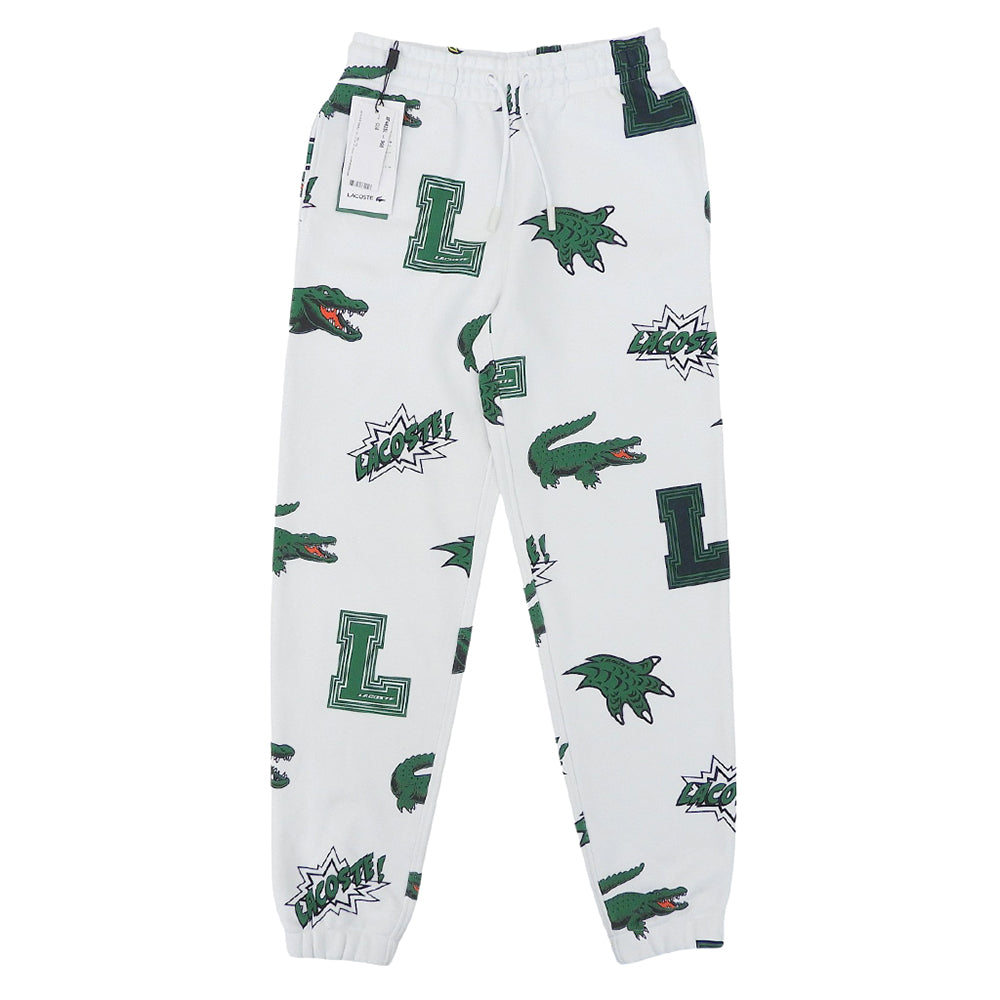Lacoste ラコステ 新品同様 オールオーバーシーズナルプリントスウェットパンツ ボトムス レディース ホワイト 34 ボトムス