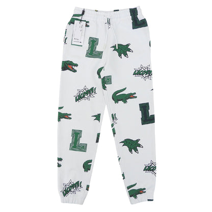 Lacoste ラコステ 新品同様 オールオーバーシーズナルプリントスウェットパンツ ボトムス レディース ホワイト 34 ボトムス