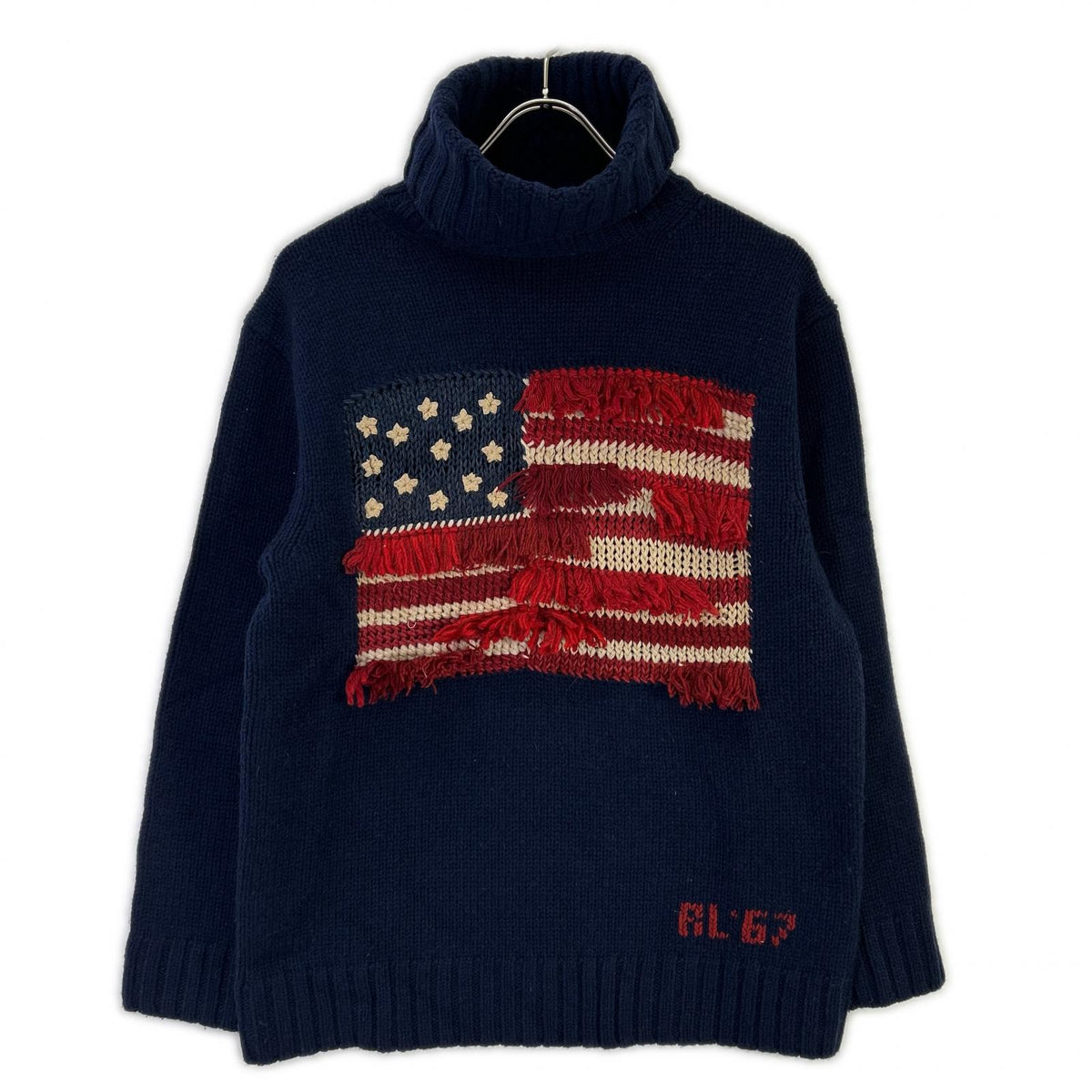 POLObyRalphLauren ポロラルフローレン ネイビー フリンジトリム フラッグセーター トップス