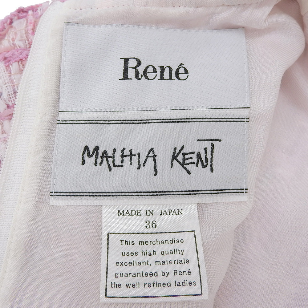Rene ルネ MALHIA KENT社製生地 ツイード パール袖 ワンピース レディース ピンク 36 ワンピース