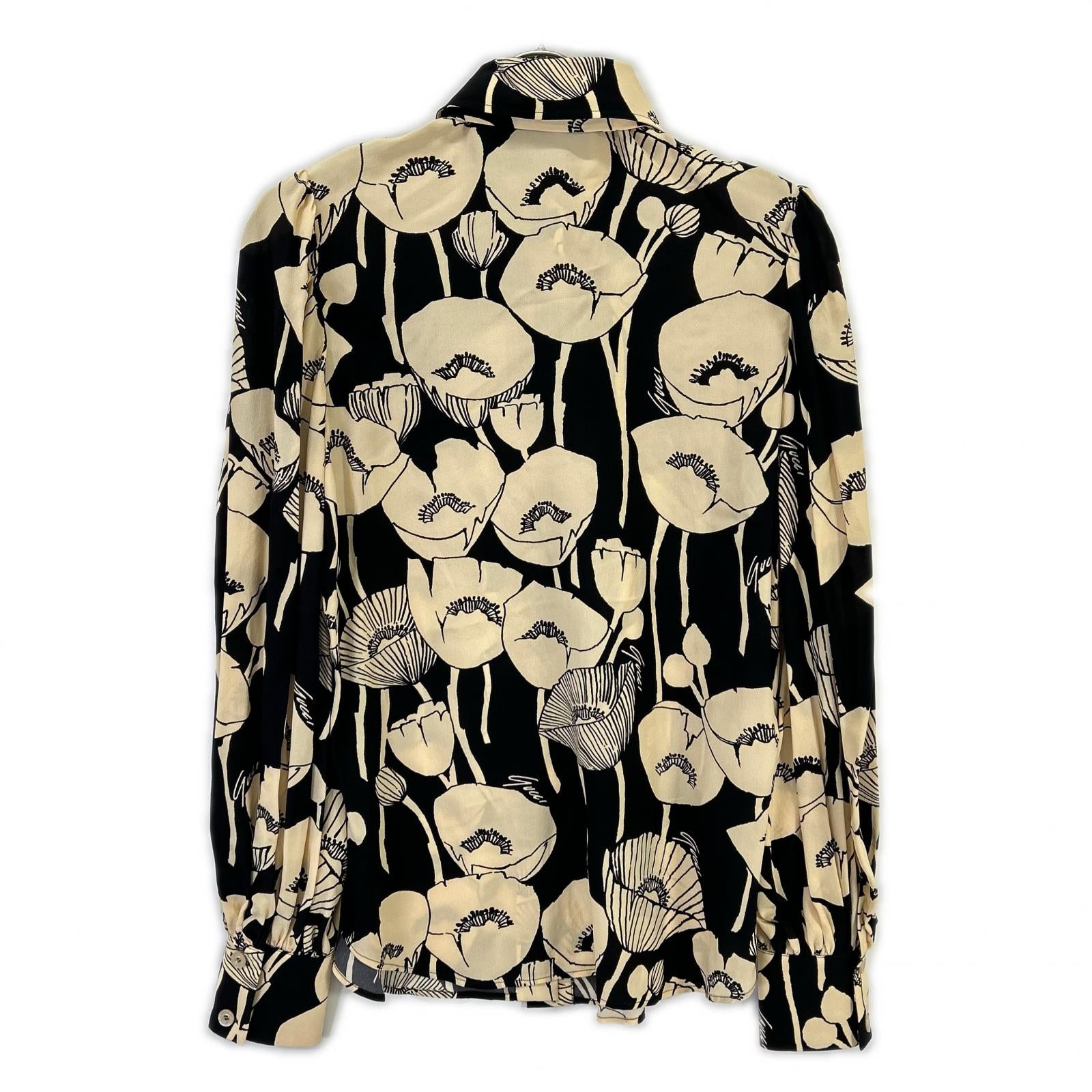 GUCCI グッチ 652693 ベージュ×ブラック ポピープリントシルクシャツ トップス