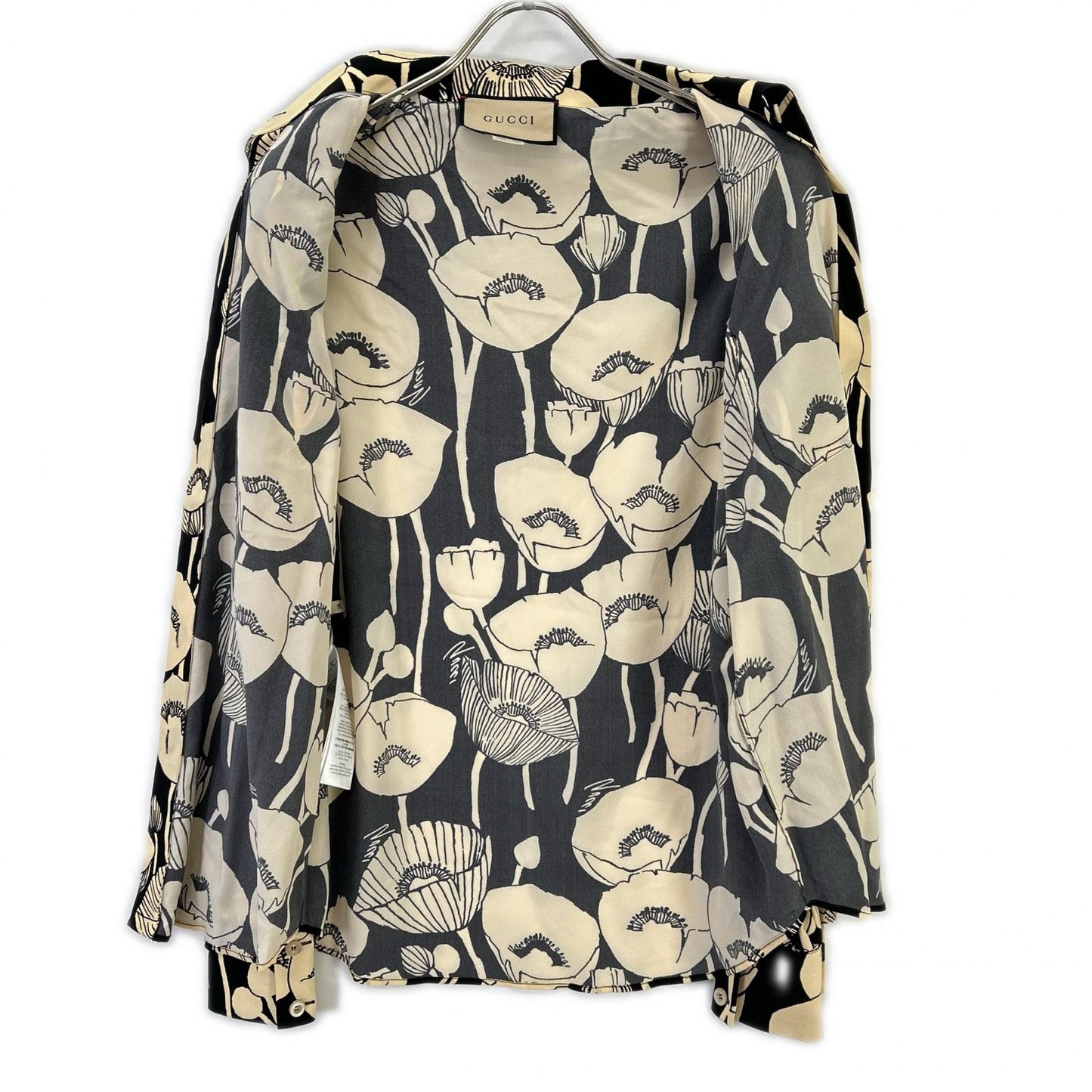 GUCCI グッチ 652693 ベージュ×ブラック ポピープリントシルクシャツ トップス