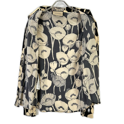 GUCCI グッチ 652693 ベージュ×ブラック ポピープリントシルクシャツ トップス