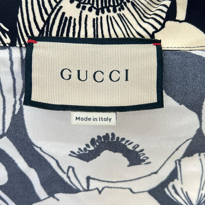 GUCCI グッチ 652693 ベージュ×ブラック ポピープリントシルクシャツ トップス