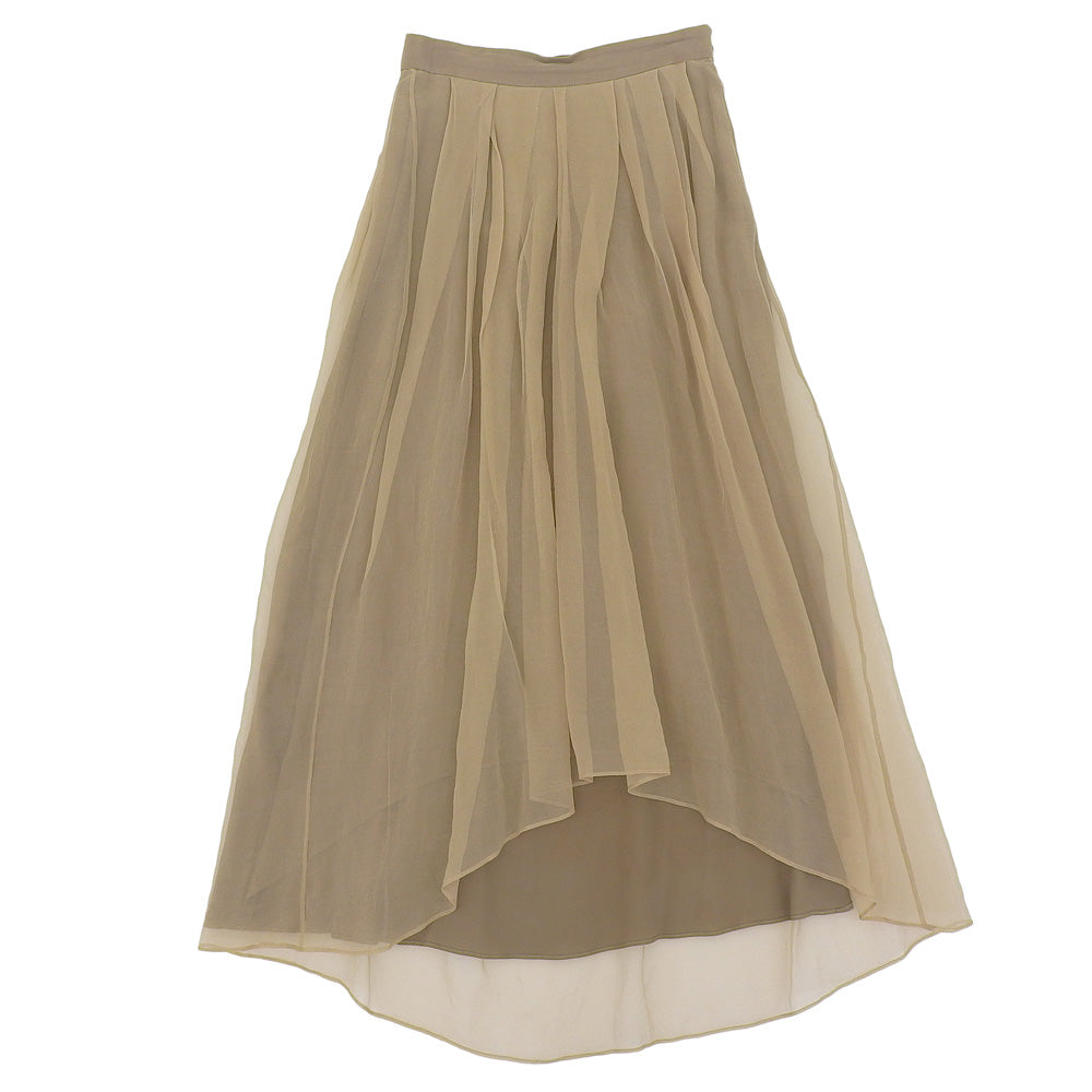 BRUNELLO CUCINELLI Sheer Pleated Skirt for Women Khaki 38 100% Silk Skirt