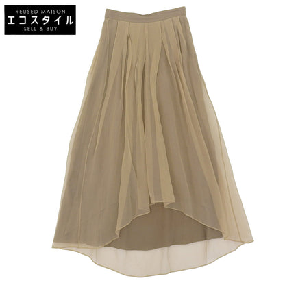 BRUNELLO CUCINELLI Sheer Pleated Skirt for Women Khaki 38 100% Silk Skirt